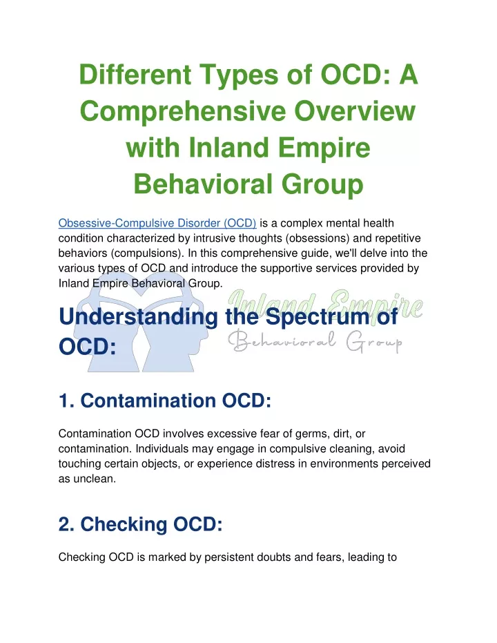 different types of ocd a comprehensive overview