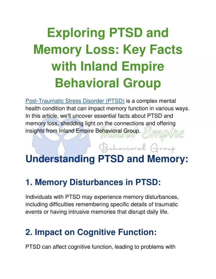 exploring ptsd and memory loss key facts with