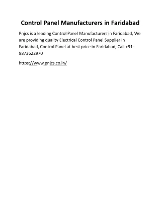 control panel manufacturers in faridabad
