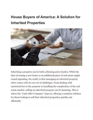 house buyers of america a solution for inherited