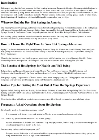 Maximizing Your Your Hot Springs Experience: Secrets Revealed