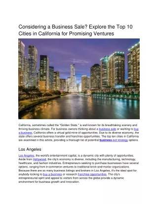 Thinking of a Business Sale-Explore These Top 10 Cities in California for Success-bestbizfinder
