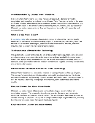 Sea Water Maker by Ultratec Water Treatment1