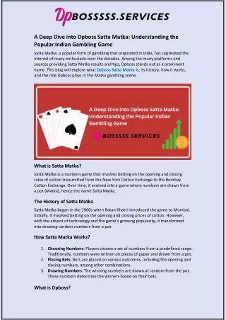 A Deep Dive into Dpboss Satta Matka: Understanding the Popular Indian Gambling G