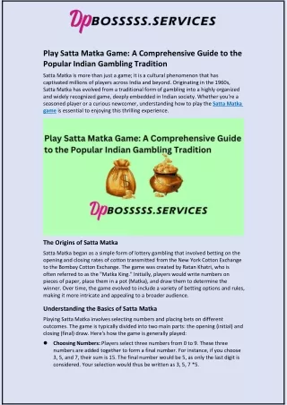 Play Satta Matka Game: A Comprehensive Guide to the Popular Indian Gambling