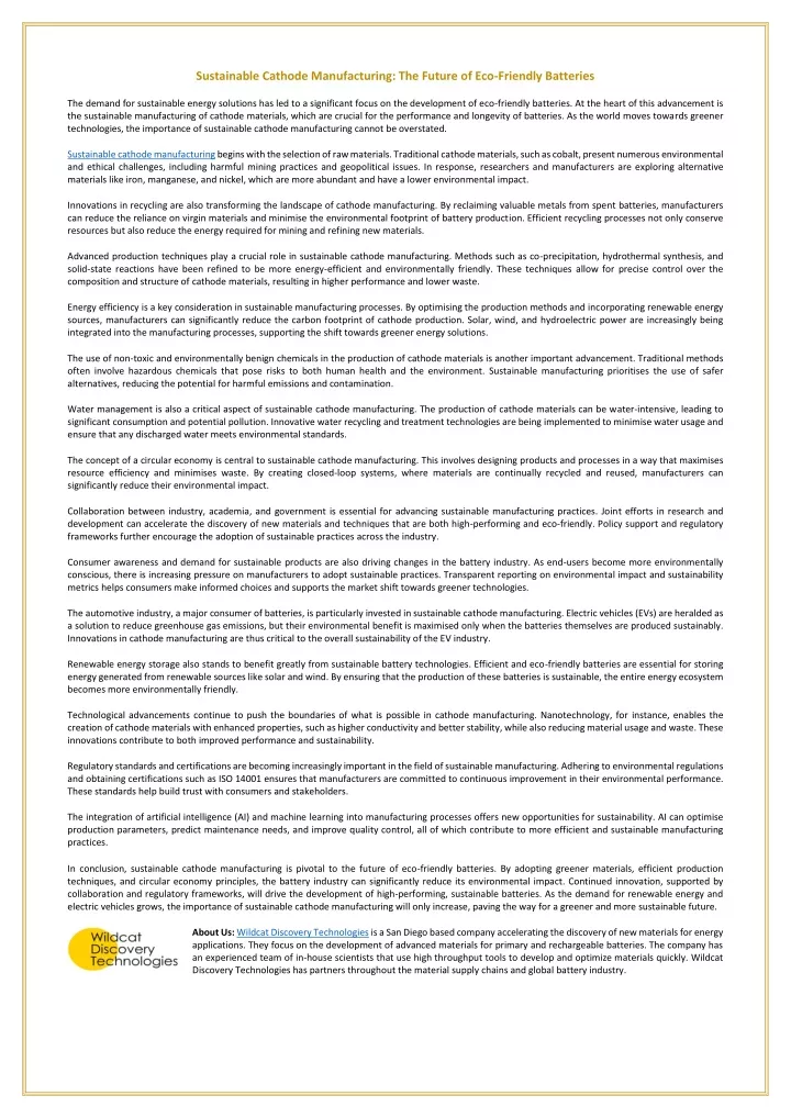 sustainable cathode manufacturing the future