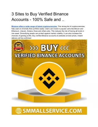3 Sites to Buy Verified Binance Accounts - 100% Safe and