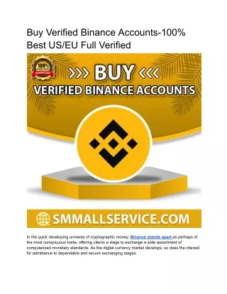 Buy Verified Binance Accounts-100% Best US_EU Full Verified