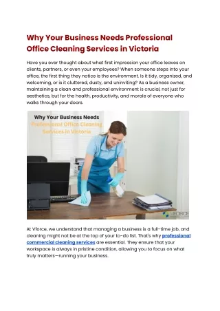 Why Your Business Needs Professional Office Cleaning Services in Victoria