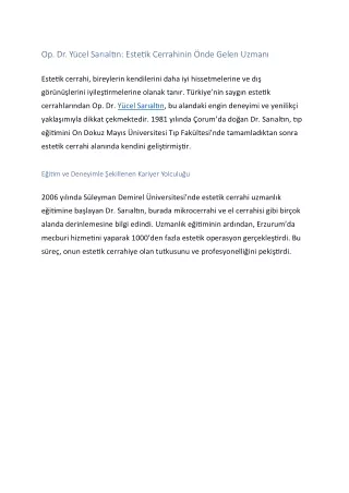 Op. Dr. Yücel Sarıaltın Kimdir?