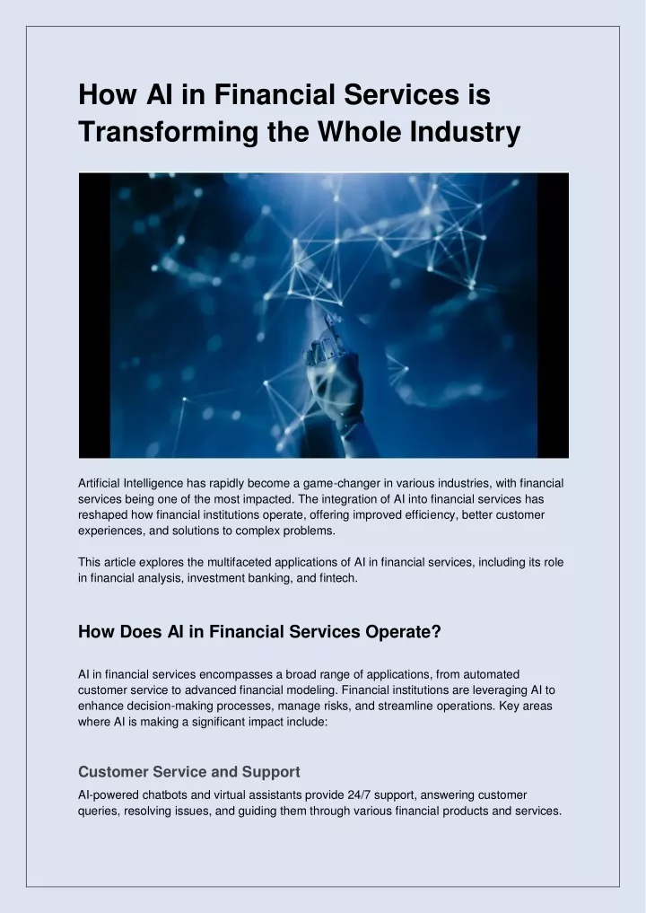 how ai in financial services is transforming