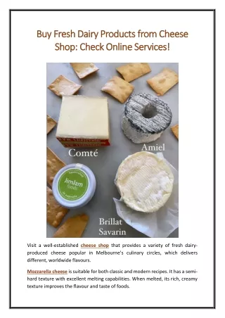 Buy Fresh Dairy Products from Cheese Shop Check Online Services