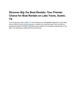 Big Tex Your Premier Choice for Boat Rentals on Lake Travis, Austin, TX