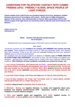 CONDITIONS FOR TELEPATHIC CONTACT WITH COSMIC