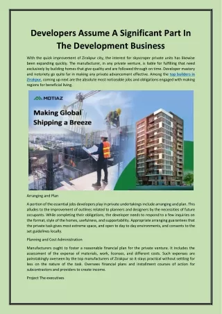 developers assume a significant part