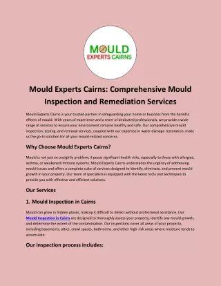 Mould Experts Cairns: Comprehensive Mould Inspection and Remediation Services