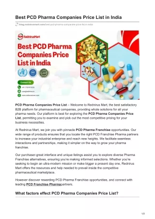 Best PCD Pharma Companies Price List in India