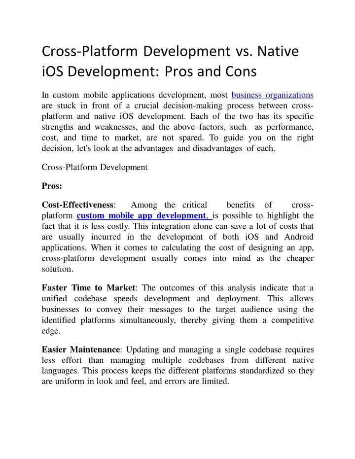 cross platform development vs native ios development pros and cons