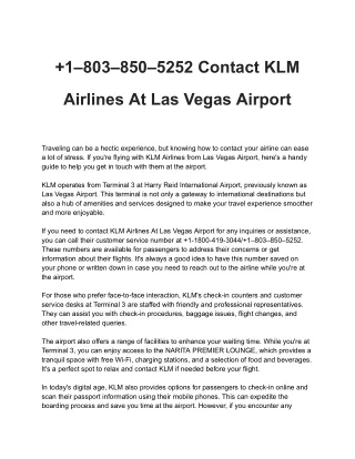 1–803–850–5252 Contact KLM Airlines At Dulles Airport