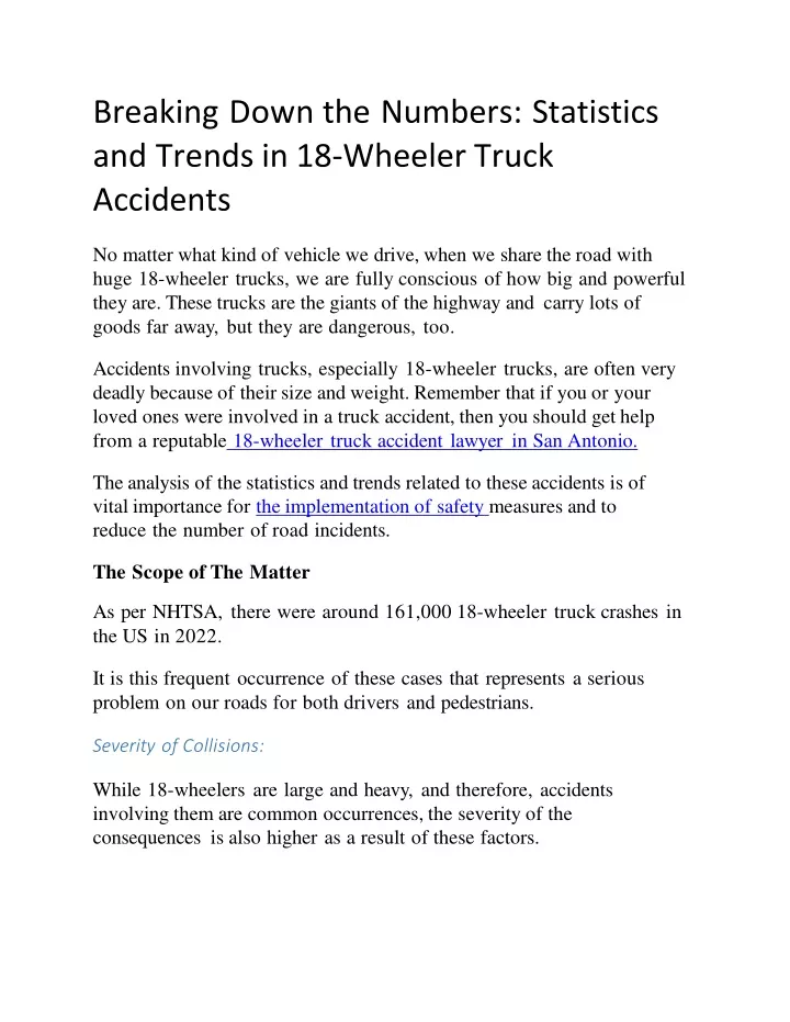 breaking down the numbers statistics and trends in 18 wheeler truck accidents