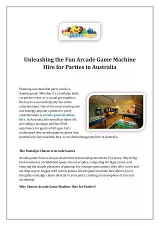 Unleashing the Fun Arcade Game Machine Hire for Parties in Australia