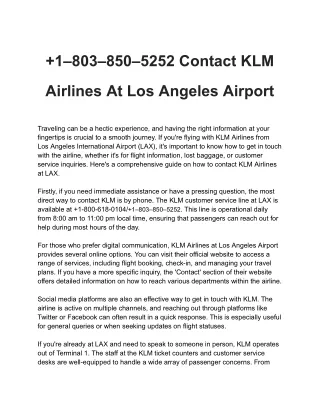 1–803–850–5252 Contact KLM Airlines At Los Angeles Airport