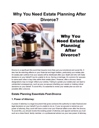 Why You Need Estate Planning After Divorce?