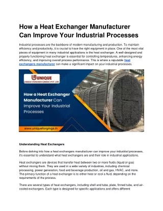 How a Heat Exchanger Manufacturer Can Improve Your Industrial Processes