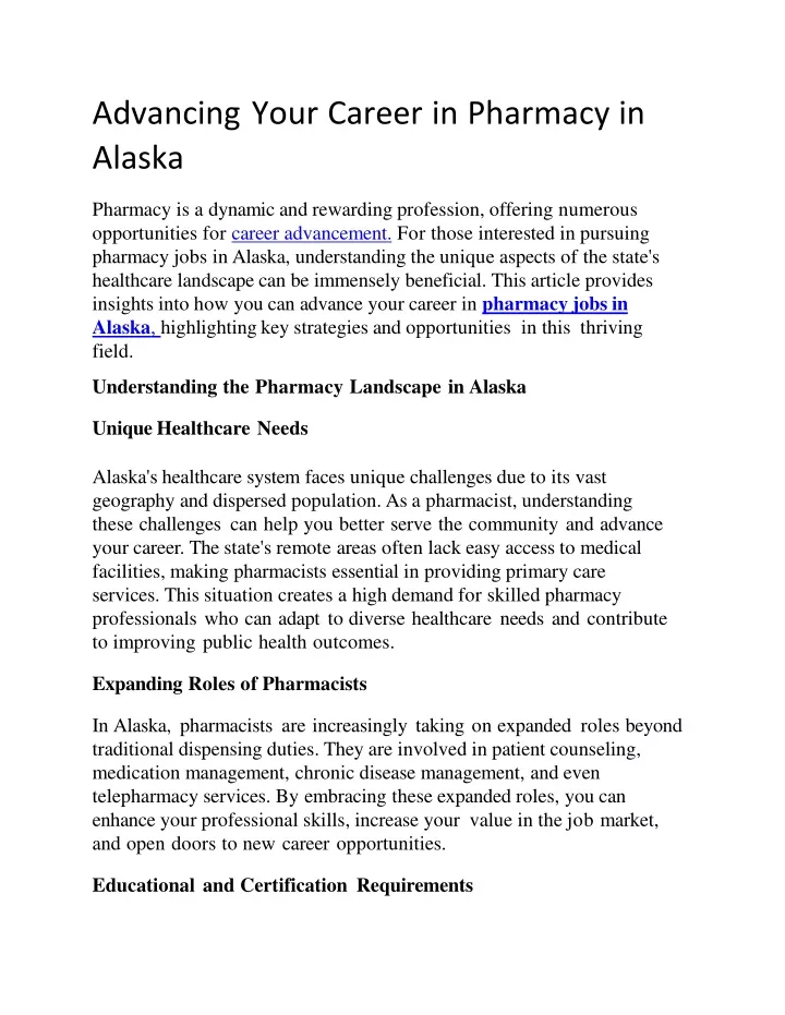 advancing your career in pharmacy in alaska