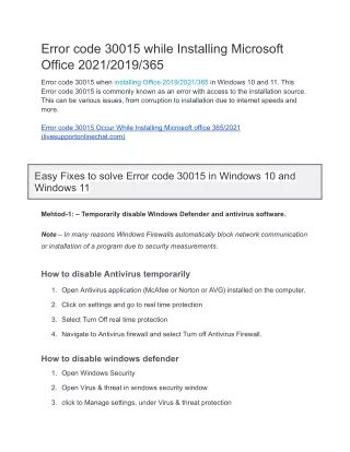 error code 30015 while installing microsoft