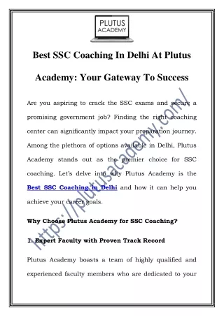 Best SSC Coaching in Delhi | Plutus Academy: Top Institute for Exam Success