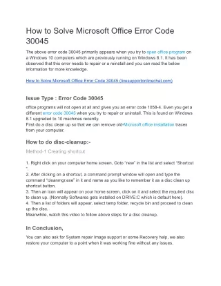 how to solve microsoft office error code 30045