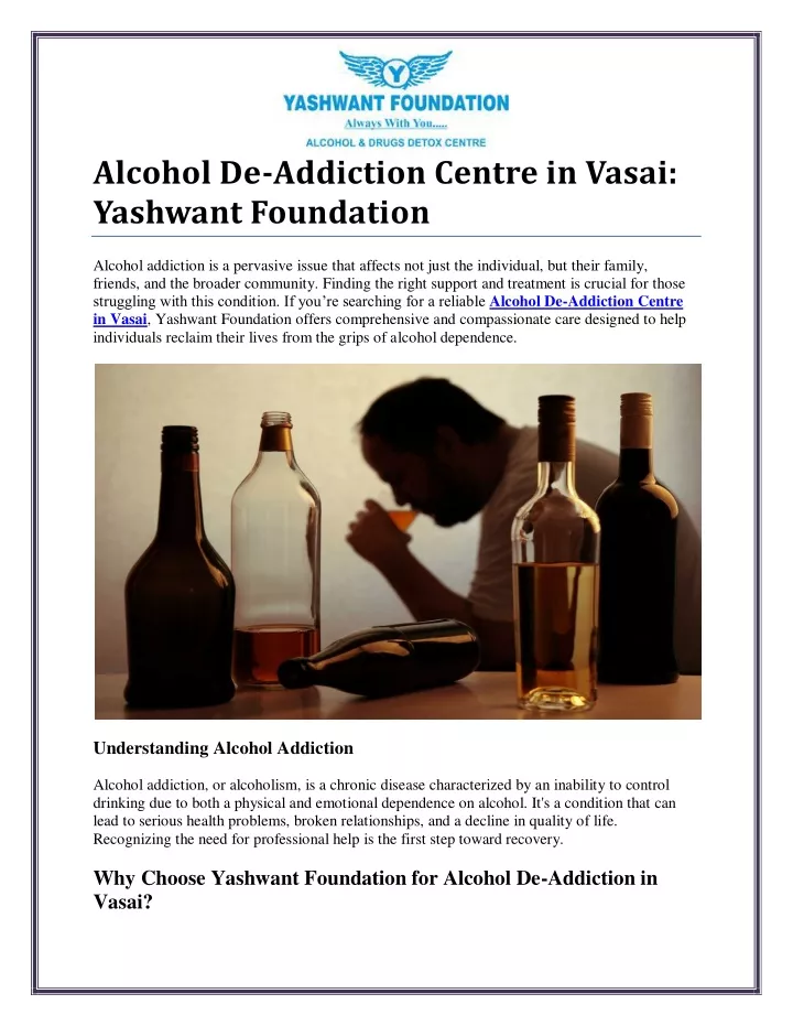 alcohol de addiction centre in vasai yashwant