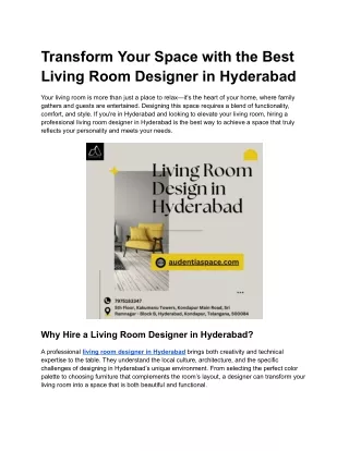 Transform Your Space with the Best Living Room Designer in Hyderabad