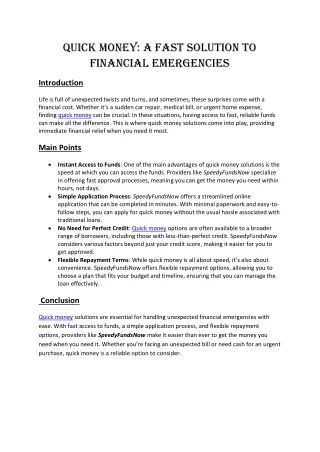 quick money a fast solution to financial