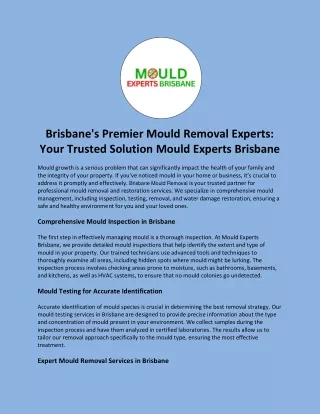 Brisbane's Premier Mould Removal Experts: Your Trusted Solution