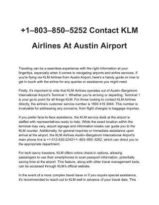 1–803–850–5252 Contact KLM Airlines At Austin Airport