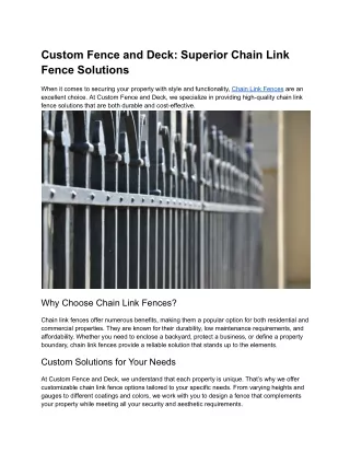 Custom Fence and Deck_ Superior Chain Link Fence Solutions