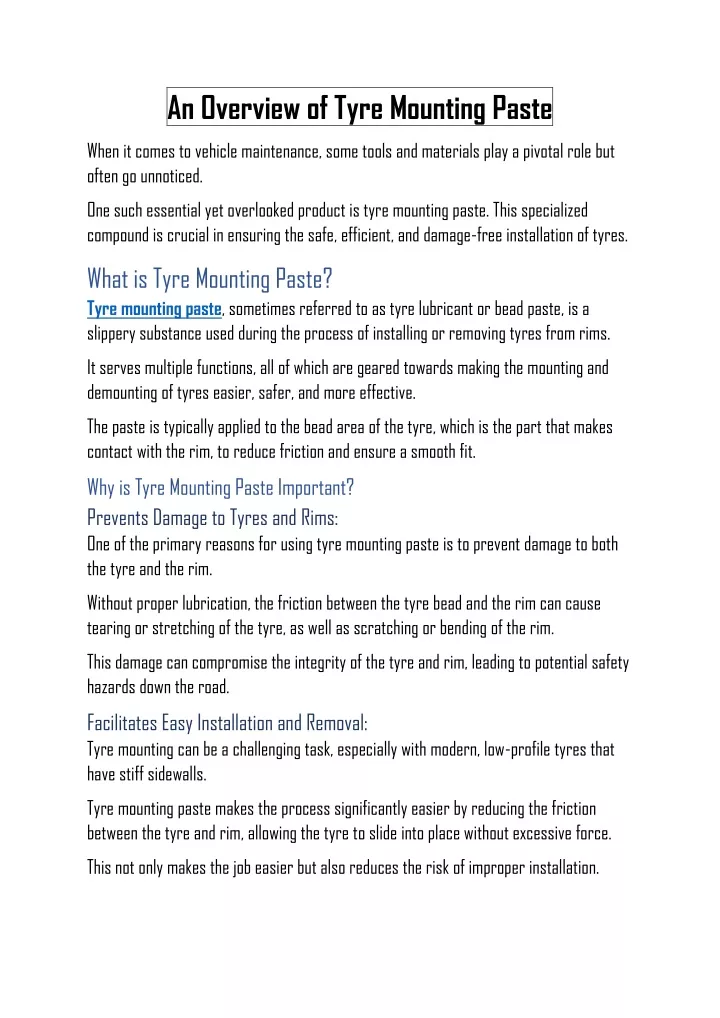 an overview of tyre mounting paste