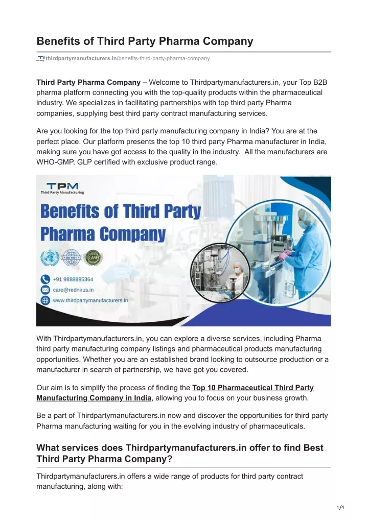 benefits of third party pharma company