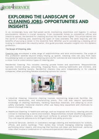 Exploring the Landscape of Cleaning Jobs Opportunities and Insights
