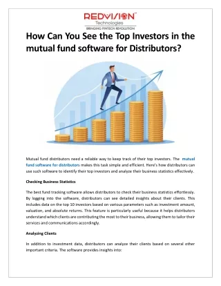 How Can You See the Top Investors in the mutual fund software for Distributors