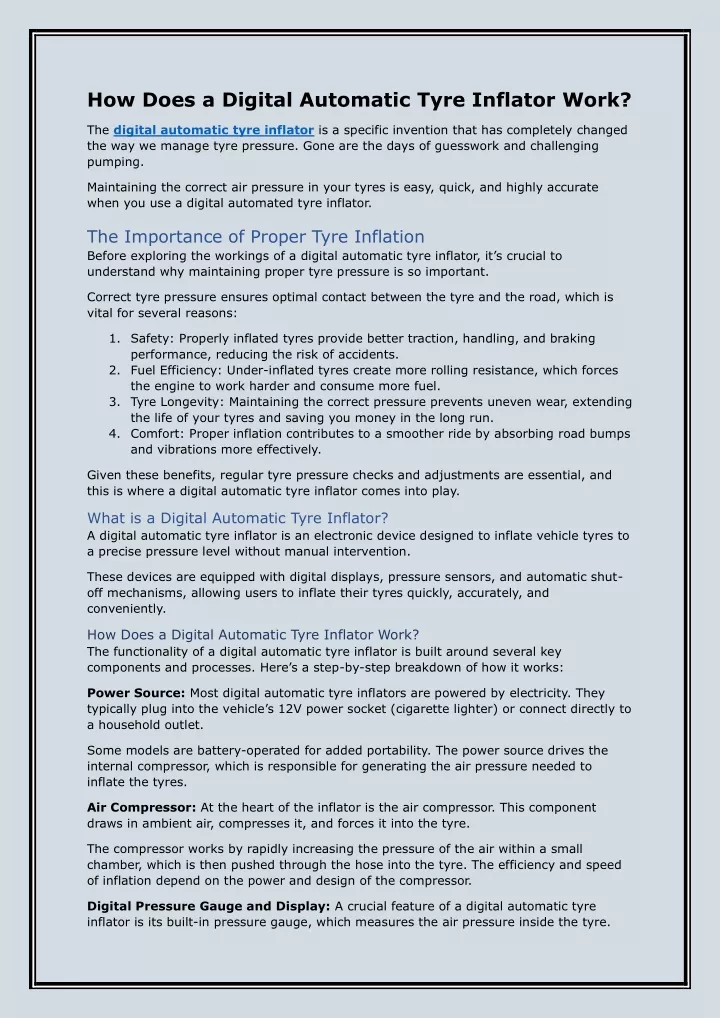 how does a digital automatic tyre inflator work