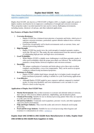Duplex Steel S32205   Nuts  Manufacturers