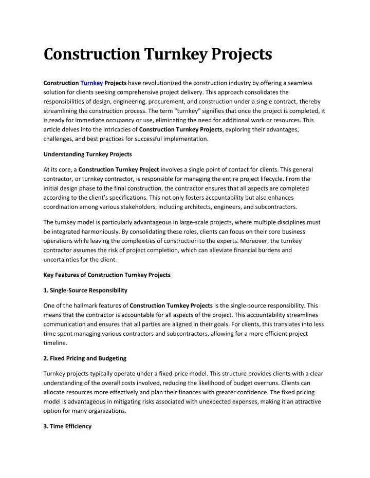 construction turnkey projects