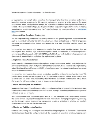 how to ensure compliance in a serverless cloud