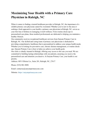 Maximizing Your Health with a Primary Care Physician in Raleigh