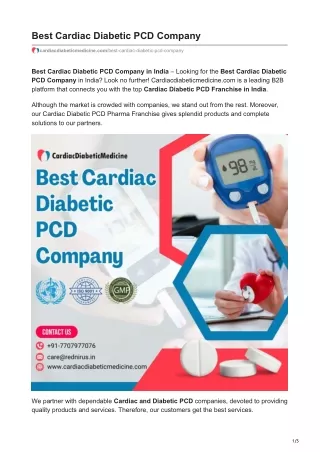 Best Cardiac Diabetic PCD Company