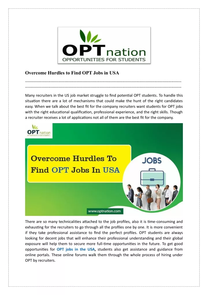 overcome hurdles to find opt jobs in usa