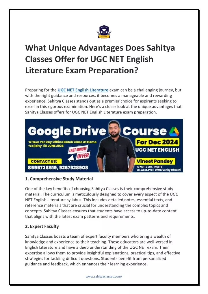 what unique advantages does sahitya classes offer